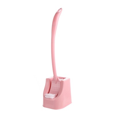 Cute pink color long handle custom logo durable toilet brush set