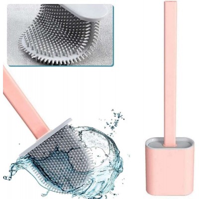 Pink antibacterial flat TPR material brush head eco friendly toilet brush with holder